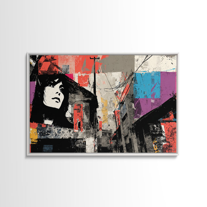 Graffiti Covered Alley Rendered as Color Collage Framed Canvas Print, Urban Art, Fine Art Print, Living Room Decor, Urban, URB-3x2-87