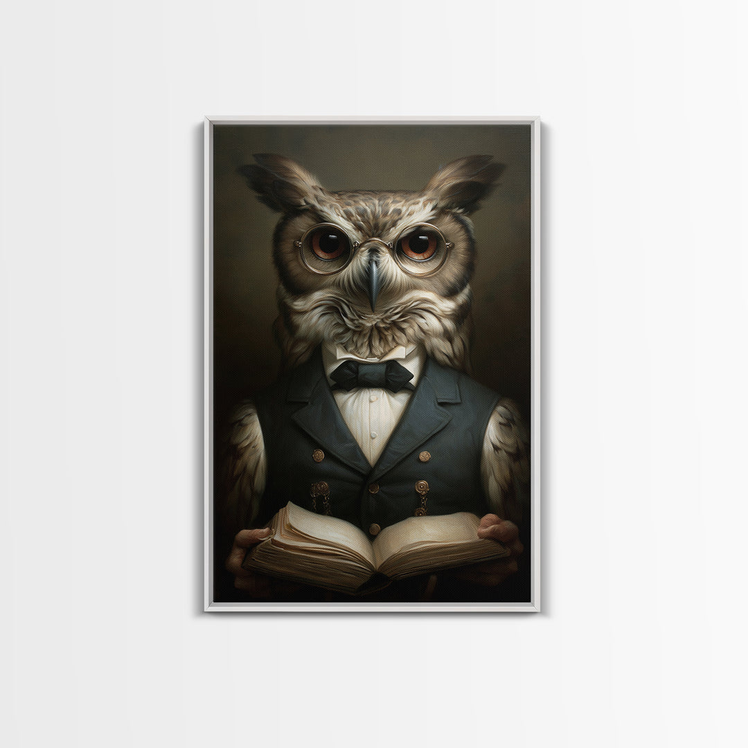 Owl Scholar, Victorian Animal Portrait, Halloween Art, Gothic Whimsy Decor, Anthropomorphic Costume Art