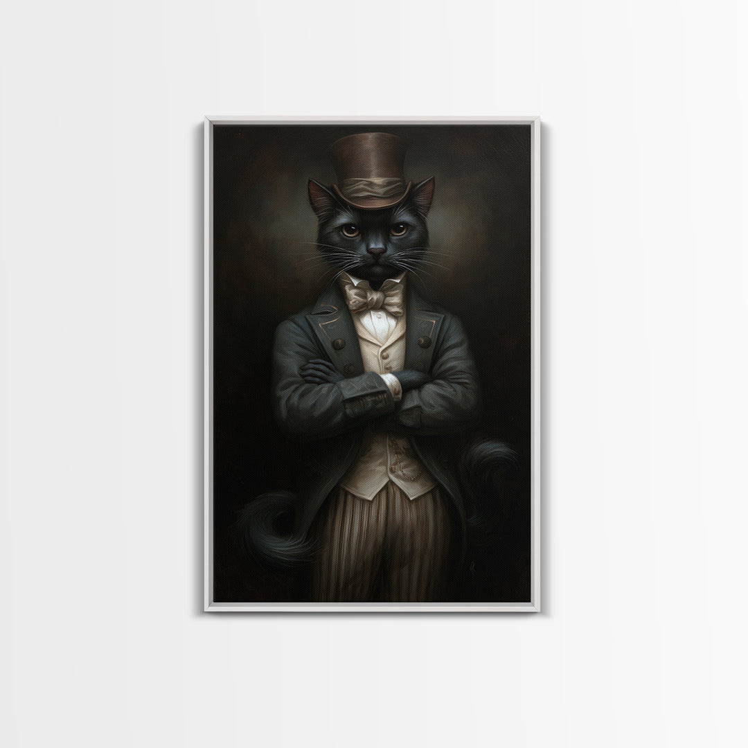 Black Cat Magician, Victorian Animal Portrait, Halloween Art, Gothic Whimsy Decor, Anthropomorphic Costume Art