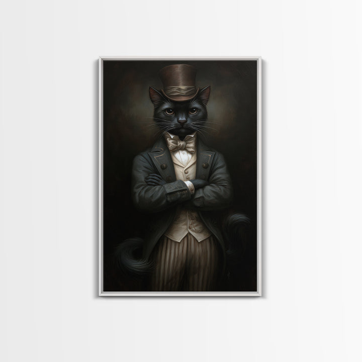 Black Cat Magician, Victorian Animal Portrait, Halloween Art, Gothic Whimsy Decor, Anthropomorphic Costume Art