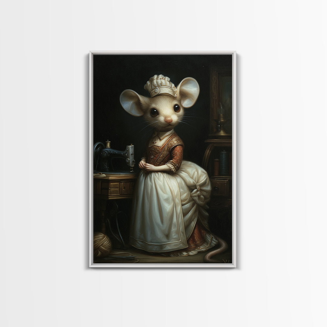 Mouse Seamstress, Victorian Animal Portrait, Halloween Art, Gothic Whimsy Decor, Anthropomorphic Costume Art