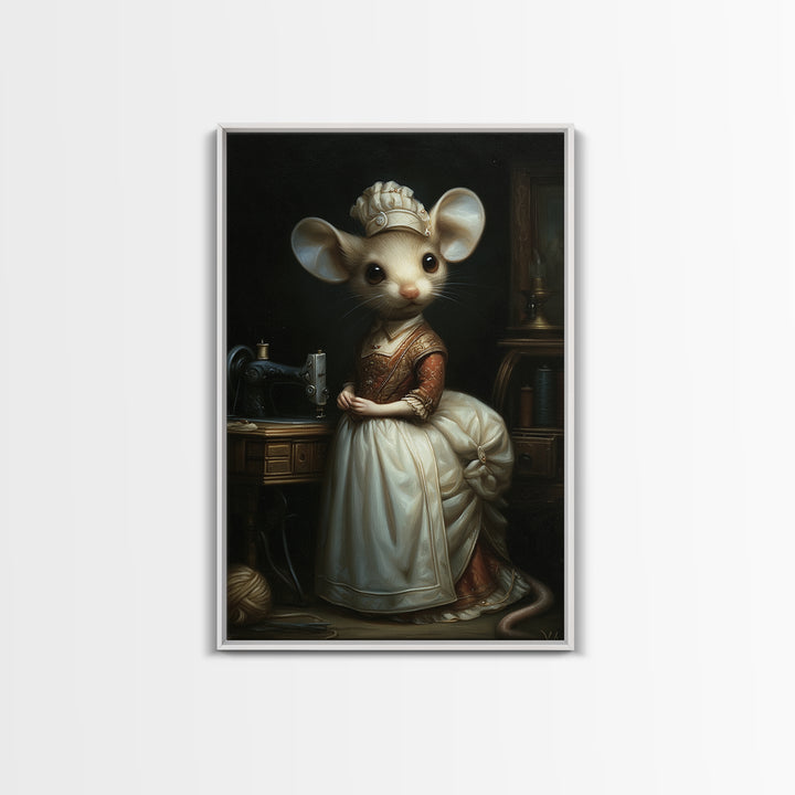 Mouse Seamstress, Victorian Animal Portrait, Halloween Art, Gothic Whimsy Decor, Anthropomorphic Costume Art