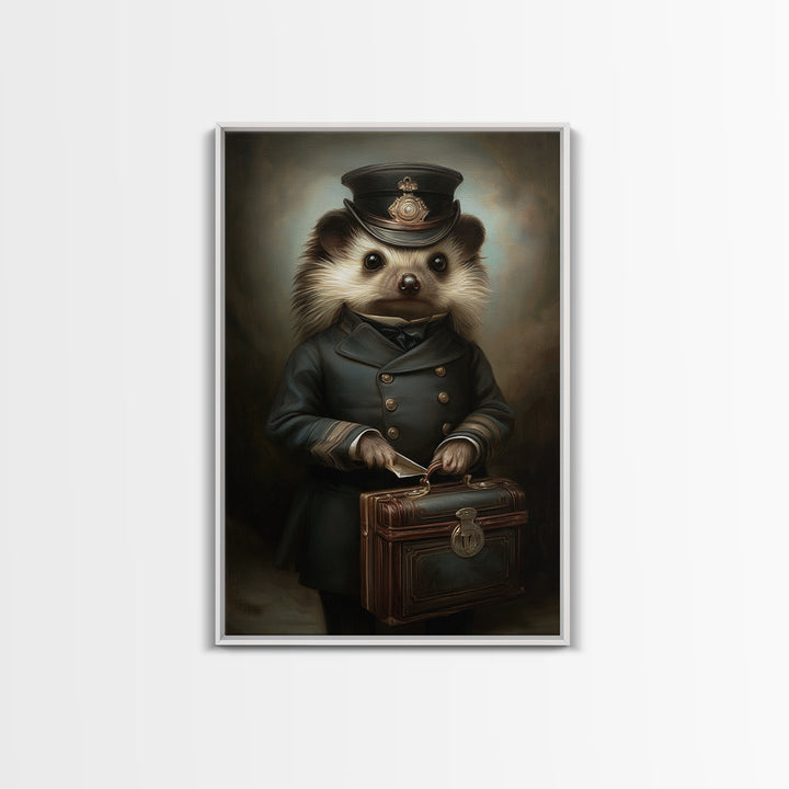 Hedgehog Postmaster, Victorian Animal Portrait, Halloween Art, Gothic Whimsy Decor, Anthropomorphic Costume Art