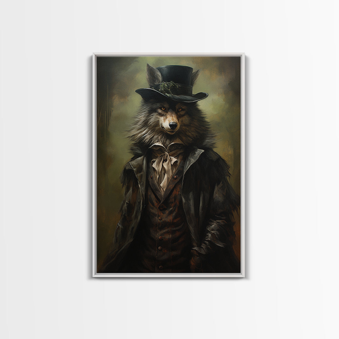 Wolf Gentleman, Victorian Animal Portrait, Halloween Art, Gothic Whimsy Decor, Anthropomorphic Costume Art