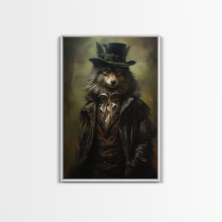 Wolf Gentleman, Victorian Animal Portrait, Halloween Art, Gothic Whimsy Decor, Anthropomorphic Costume Art
