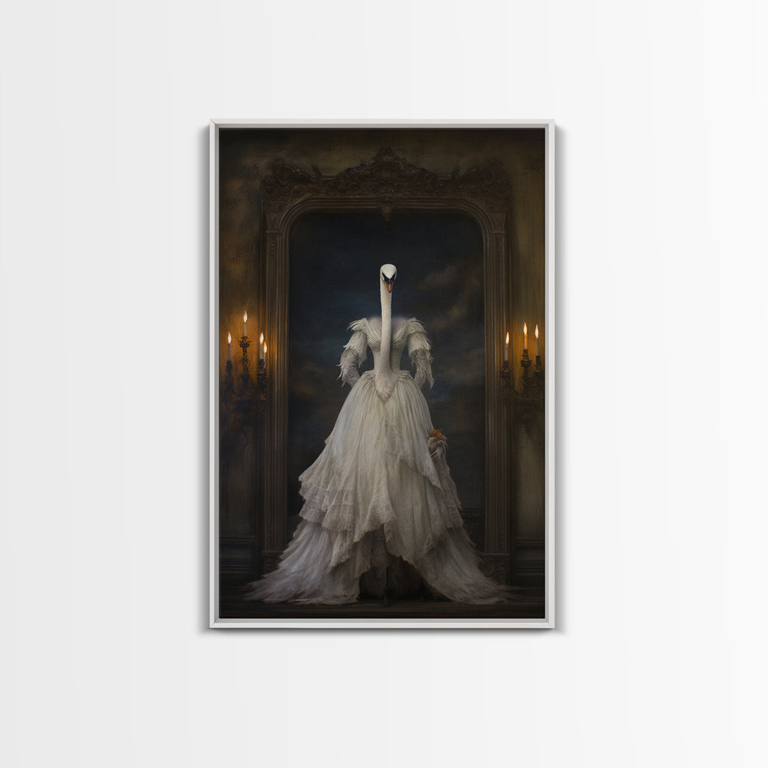 Swan Lady, Victorian Animal Portrait, Halloween Art, Gothic Whimsy Decor, Anthropomorphic Costume Art