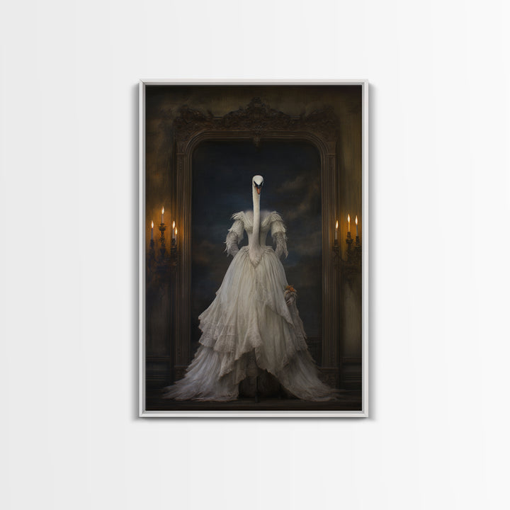 Swan Lady, Victorian Animal Portrait, Halloween Art, Gothic Whimsy Decor, Anthropomorphic Costume Art