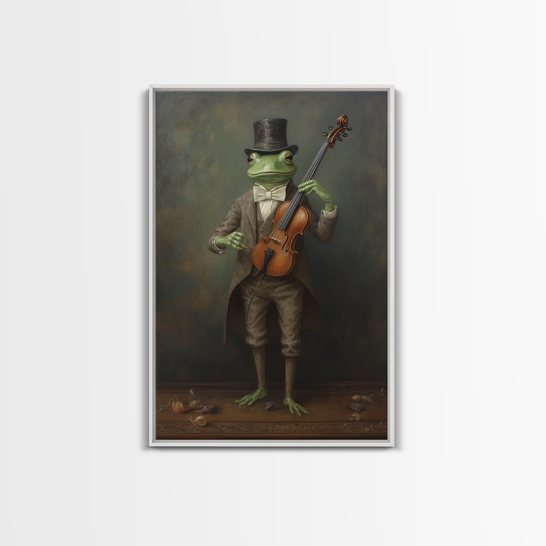 Frog Violinist, Victorian Animal Portrait, Halloween Art, Gothic Whimsy Decor, Anthropomorphic Costume Art