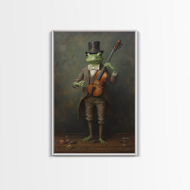 Frog Violinist, Victorian Animal Portrait, Halloween Art, Gothic Whimsy Decor, Anthropomorphic Costume Art