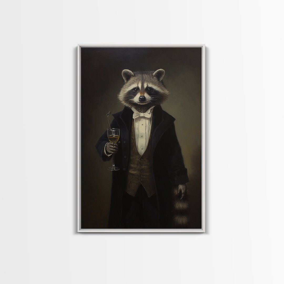 Raccoon Butler, Victorian Animal Portrait, Halloween Art, Gothic Whimsy Decor, Anthropomorphic Costume Art