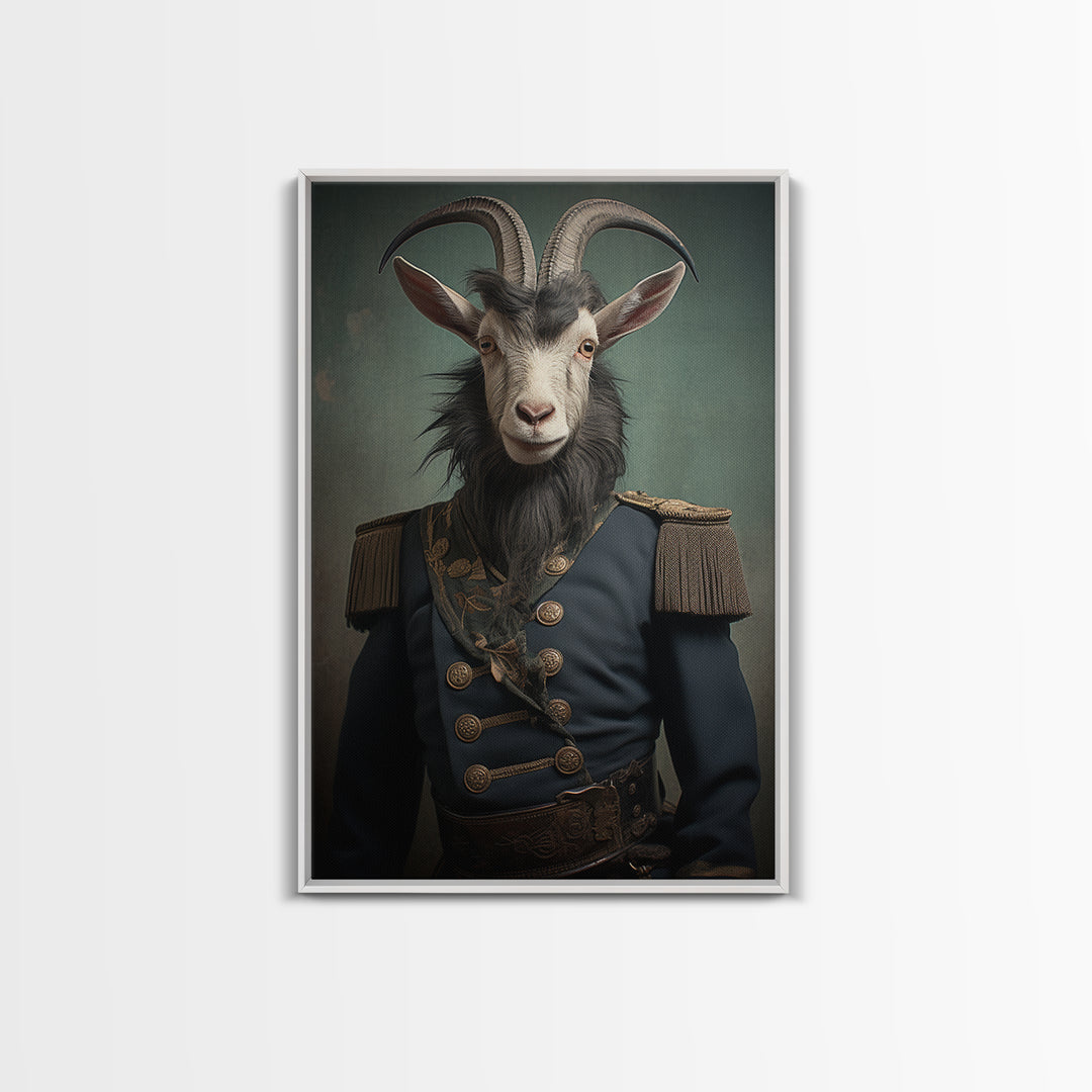 Goat Colonel, Victorian Animal Portrait, Halloween Art, Gothic Whimsy Decor, Anthropomorphic Costume Art