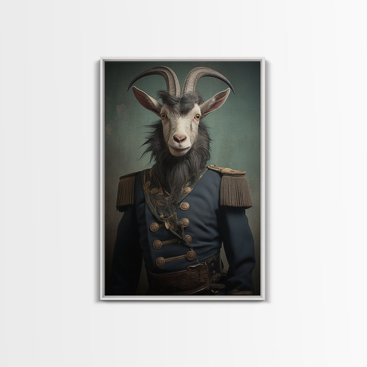 Goat Colonel, Victorian Animal Portrait, Halloween Art, Gothic Whimsy Decor, Anthropomorphic Costume Art