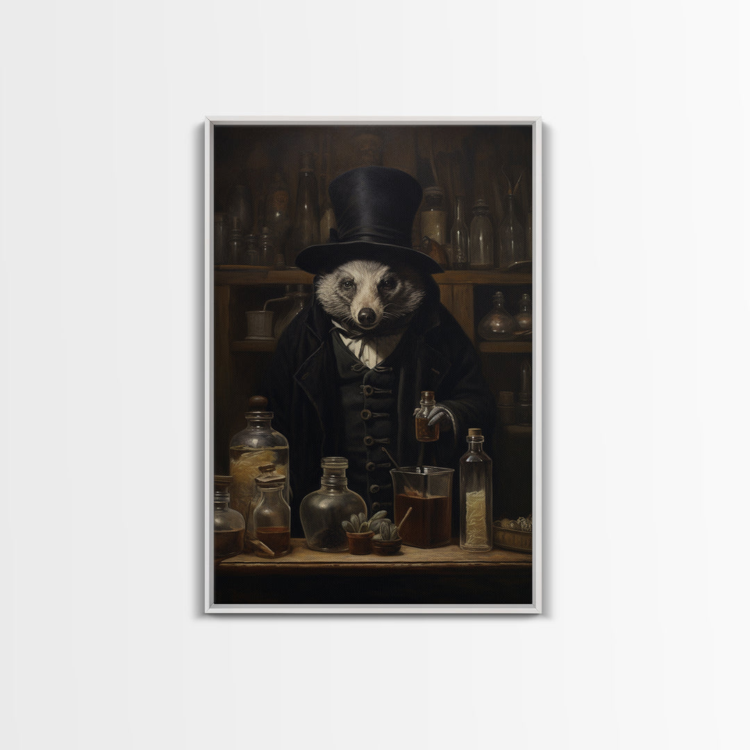 Badger Apothecary, Victorian Animal Portrait, Halloween Art, Gothic Whimsy Decor, Anthropomorphic Costume Art