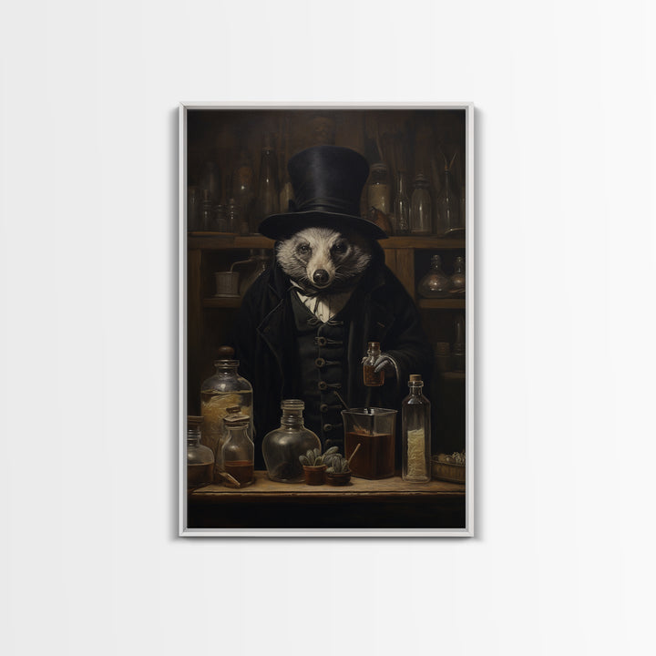 Badger Apothecary, Victorian Animal Portrait, Halloween Art, Gothic Whimsy Decor, Anthropomorphic Costume Art