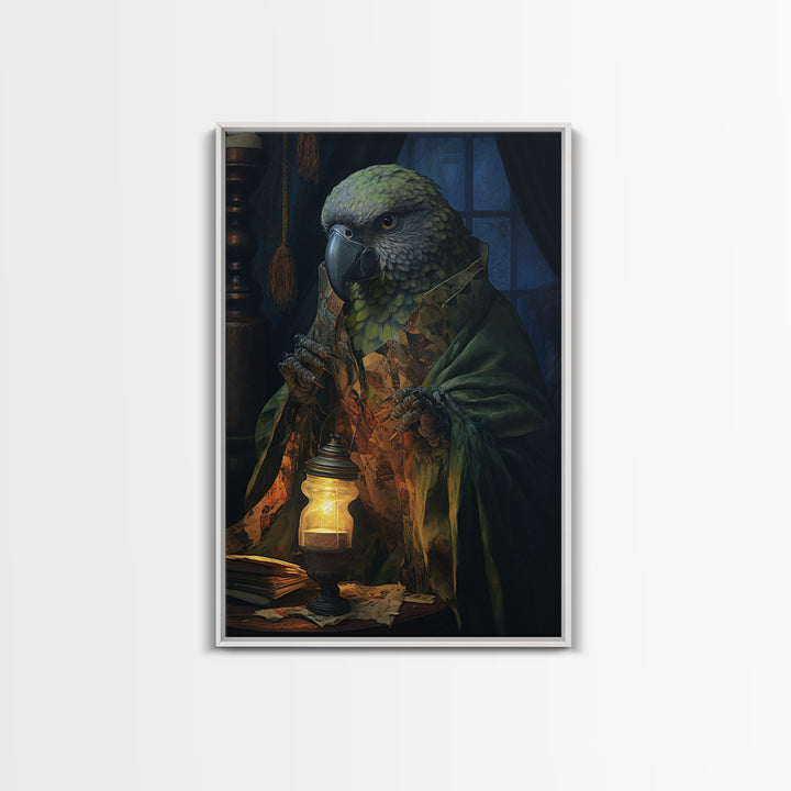 Parrot Fortune Teller, Victorian Animal Portrait, Halloween Art, Gothic Whimsy Decor, Anthropomorphic Costume Art