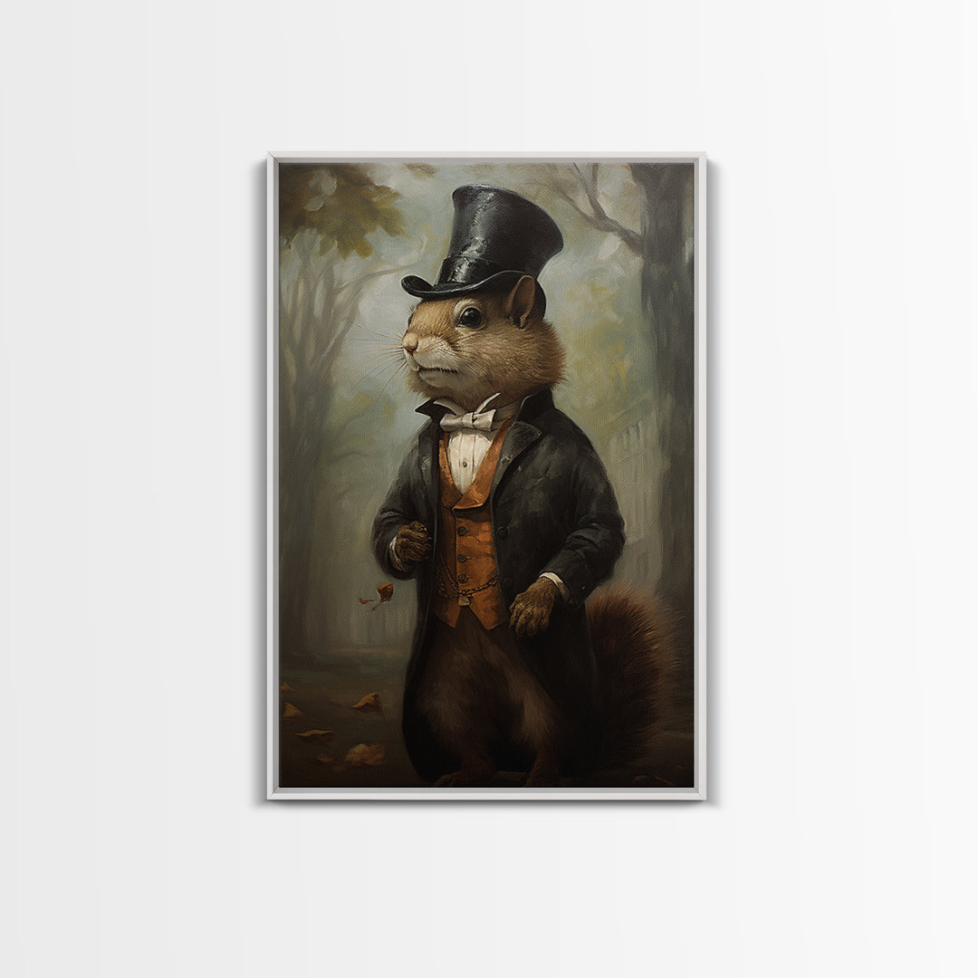 Squirrel Banker, Victorian Animal Portrait, Halloween Art, Gothic Whimsy Decor, Anthropomorphic Costume Art