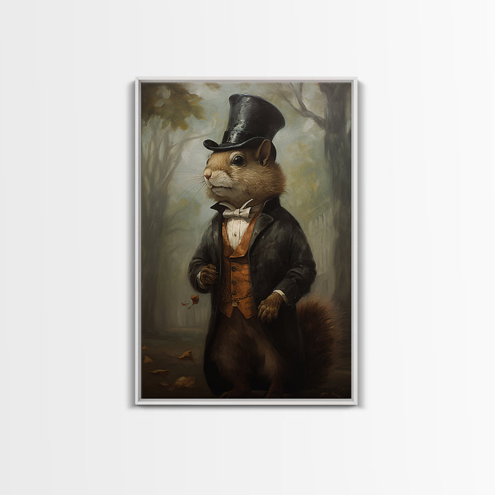 Squirrel Banker, Victorian Animal Portrait, Halloween Art, Gothic Whimsy Decor, Anthropomorphic Costume Art