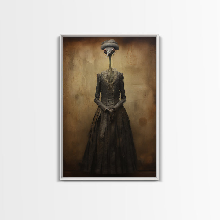 Crane Governess, Victorian Animal Portrait, Halloween Art, Gothic Whimsy Decor, Anthropomorphic Costume Art