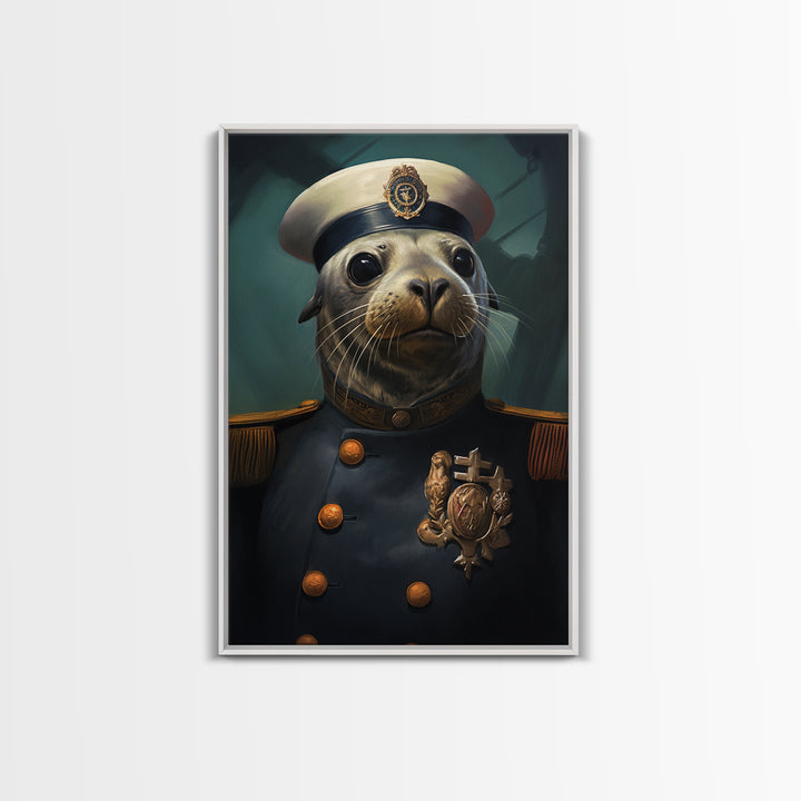 Seal Admiral, Victorian Animal Portrait, Halloween Art, Gothic Whimsy Decor, Anthropomorphic Costume Art