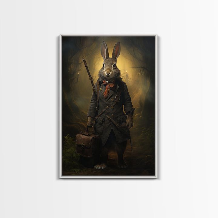 Hare Explorer, Victorian Animal Portrait, Halloween Art, Gothic Whimsy Decor, Anthropomorphic Costume Art