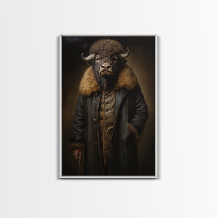 Bison Industrialist, Victorian Animal Portrait, Halloween Art, Gothic Whimsy Decor, Anthropomorphic Costume Art