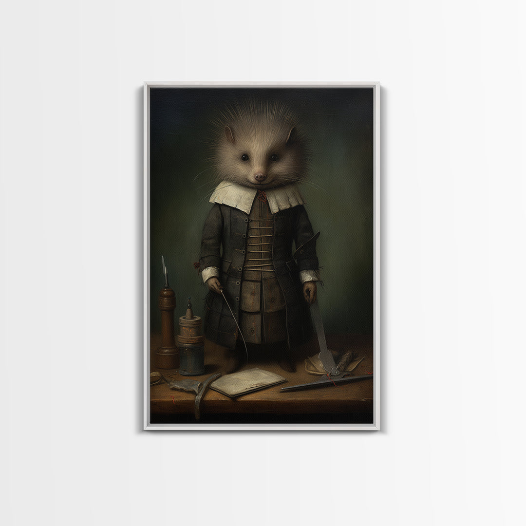Porcupine Tailor, Victorian Animal Portrait, Halloween Art, Gothic Whimsy Decor, Anthropomorphic Costume Art