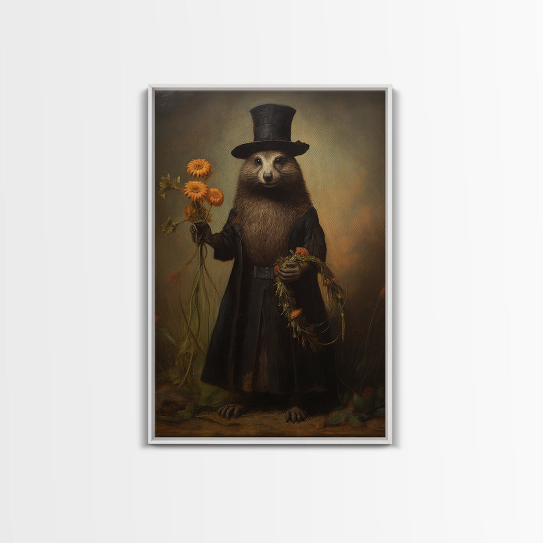 Marmot Gardener, Victorian Animal Portrait, Halloween Art, Gothic Whimsy Decor, Anthropomorphic Costume Art