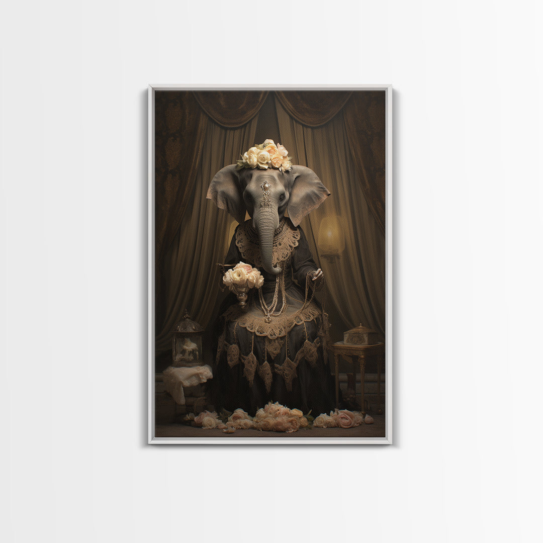 Elephant Dowager, Victorian Animal Portrait, Halloween Art, Gothic Whimsy Decor, Anthropomorphic Costume Art