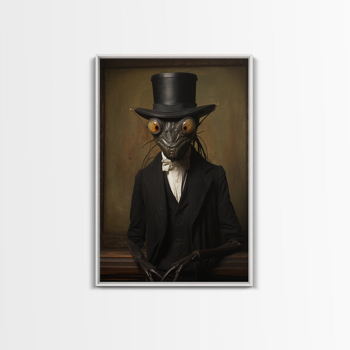 Mantis Archivist, Victorian Animal Portrait, Halloween Art, Gothic Whimsy Decor, Anthropomorphic Costume Art