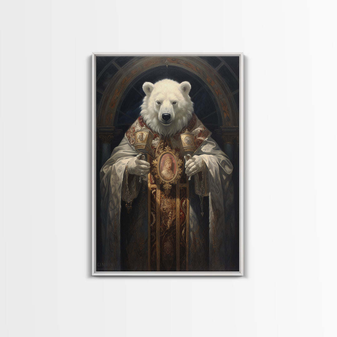 Polar Bear Bishop, Victorian Animal Portrait, Halloween Art, Gothic Whimsy Decor, Anthropomorphic Costume Art