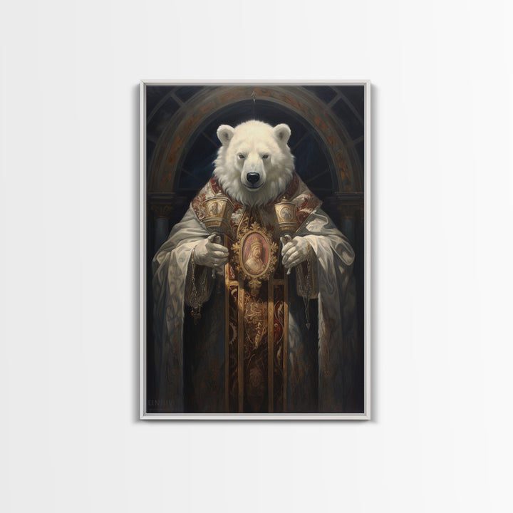 Polar Bear Bishop, Victorian Animal Portrait, Halloween Art, Gothic Whimsy Decor, Anthropomorphic Costume Art