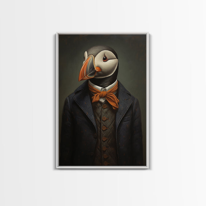 Puffin Schoolmaster, Victorian Animal Portrait, Halloween Art, Gothic Whimsy Decor, Anthropomorphic Costume Art