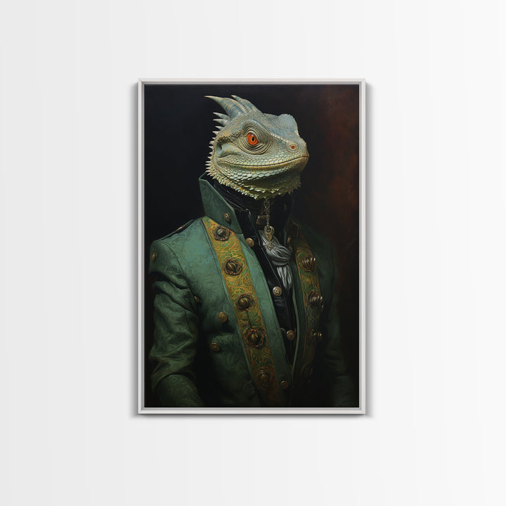 Iguana Vizier, Victorian Animal Portrait, Halloween Art, Gothic Whimsy Decor, Anthropomorphic Costume Art