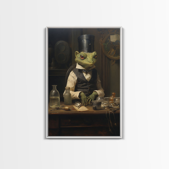 Gecko Watchmaker, Victorian Animal Portrait, Halloween Art, Gothic Whimsy Decor, Anthropomorphic Costume Art
