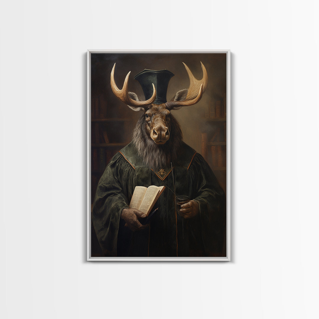 Moose Professor, Victorian Animal Portrait, Halloween Art, Gothic Whimsy Decor, Anthropomorphic Costume Art