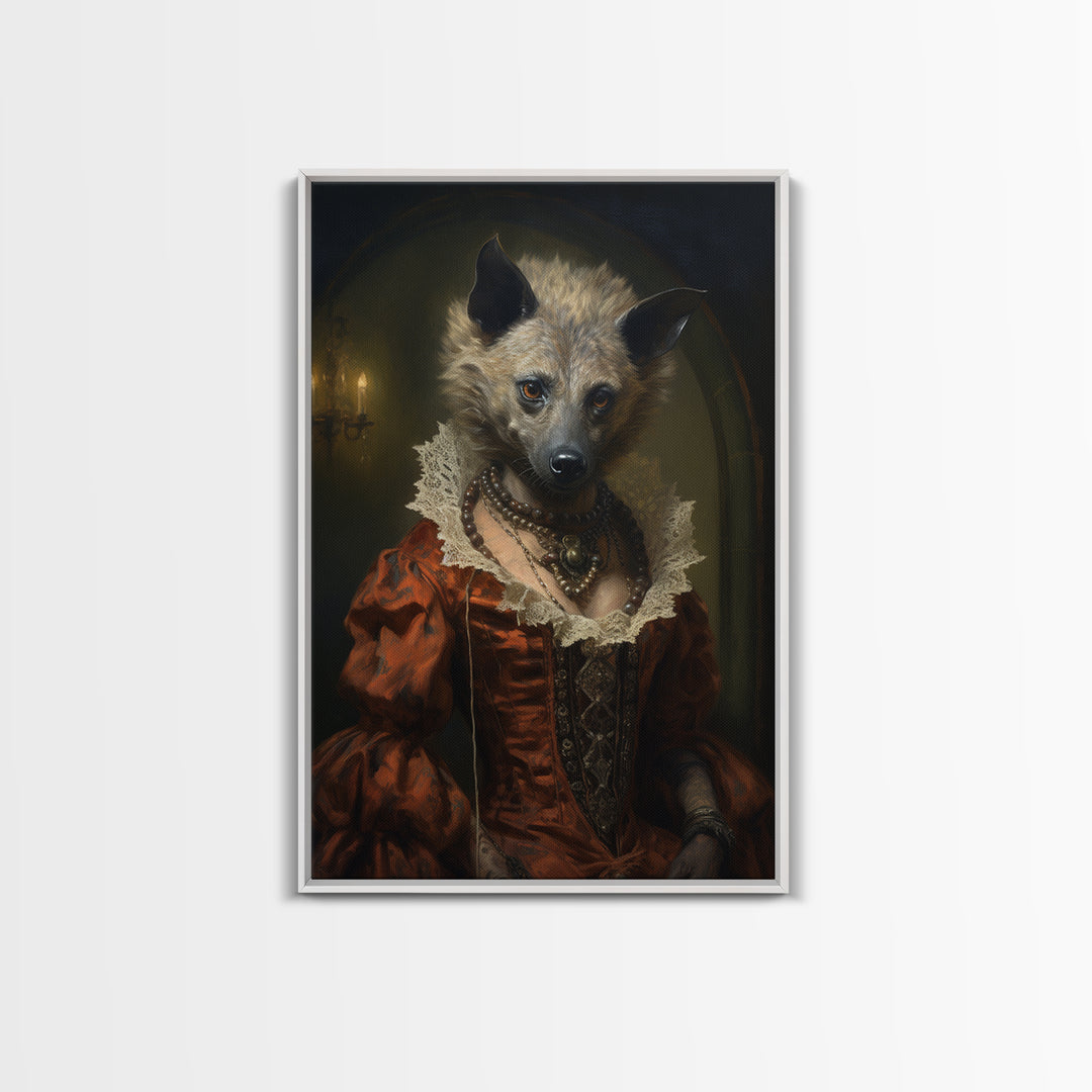 Hyena Social Climber, Victorian Animal Portrait, Halloween Art, Gothic Whimsy Decor, Anthropomorphic Costume Art