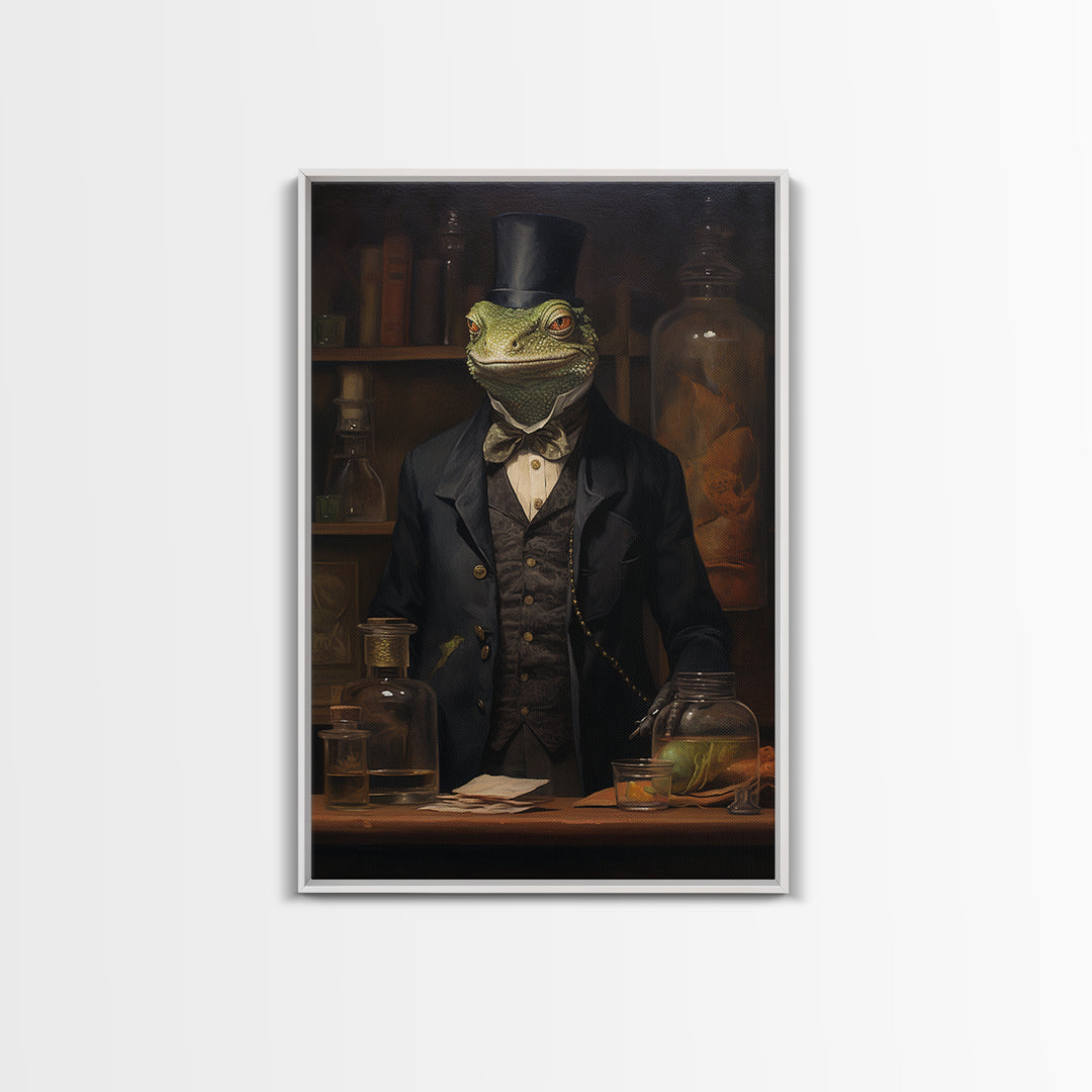 Lizard Chemist, Victorian Animal Portrait, Halloween Art, Gothic Whimsy Decor, Anthropomorphic Costume Art