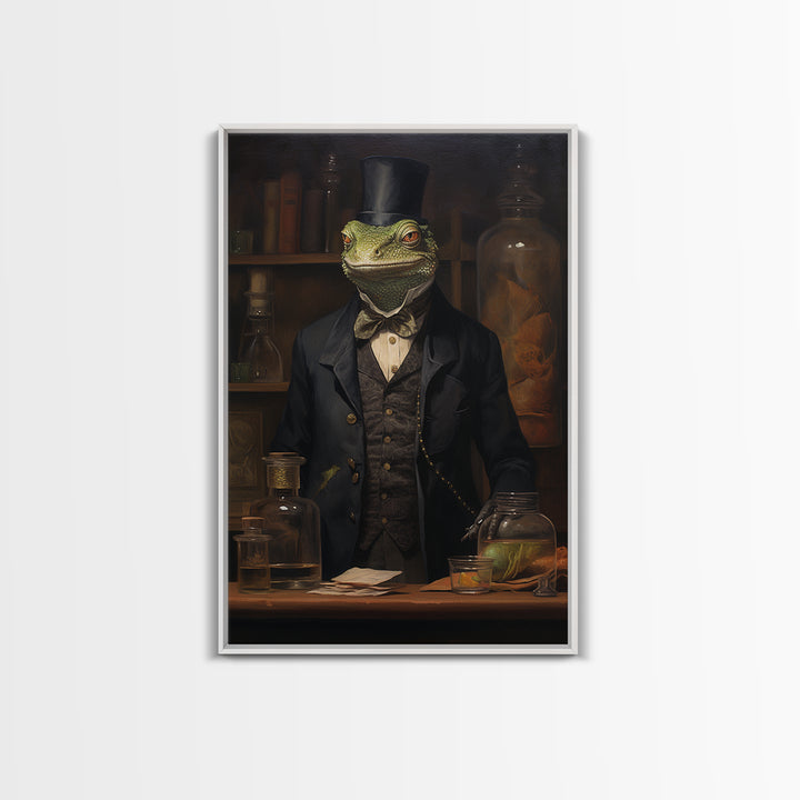 Lizard Chemist, Victorian Animal Portrait, Halloween Art, Gothic Whimsy Decor, Anthropomorphic Costume Art