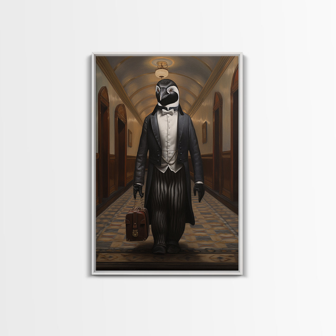 Penguin Concierge, Victorian Animal Portrait, Halloween Art, Gothic Whimsy Decor, Anthropomorphic Costume Art