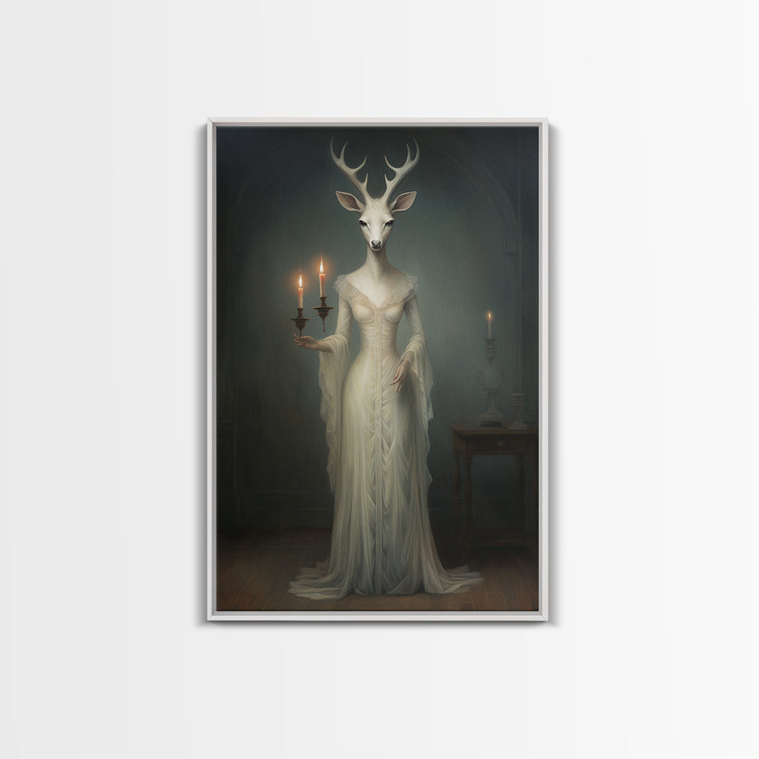 Antelope Debutante, Victorian Animal Portrait, Halloween Art, Gothic Whimsy Decor, Anthropomorphic Costume Art