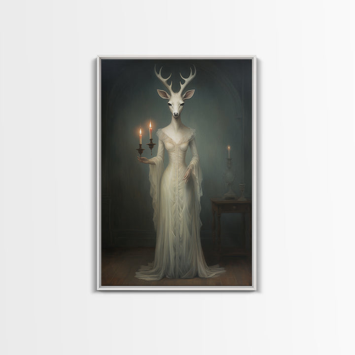Antelope Debutante, Victorian Animal Portrait, Halloween Art, Gothic Whimsy Decor, Anthropomorphic Costume Art