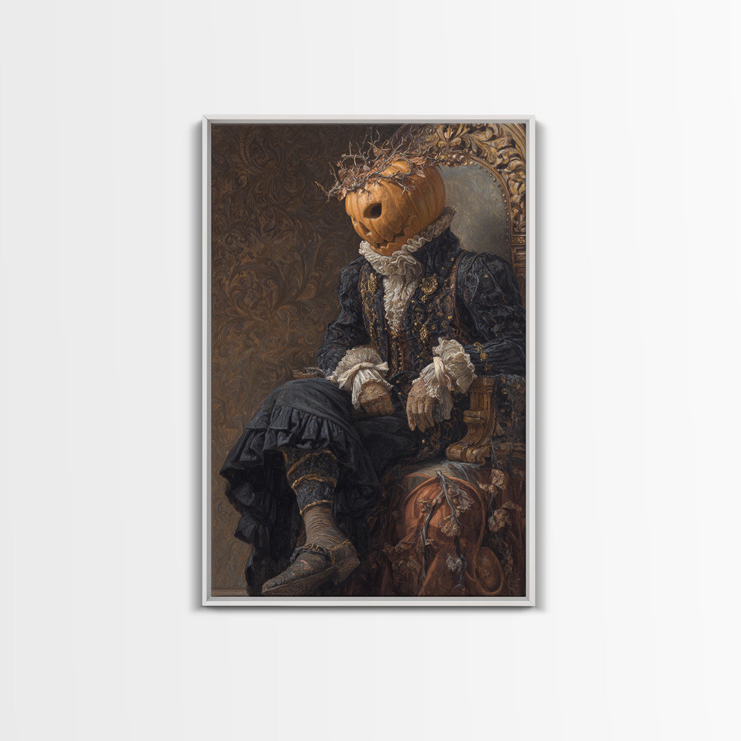The Jack-O'-Lantern King, Macabre Victorian Decor, Vertical Wall Art, Framed Canvas Print, Gothic Wall Decor, Halloween Portrait Art