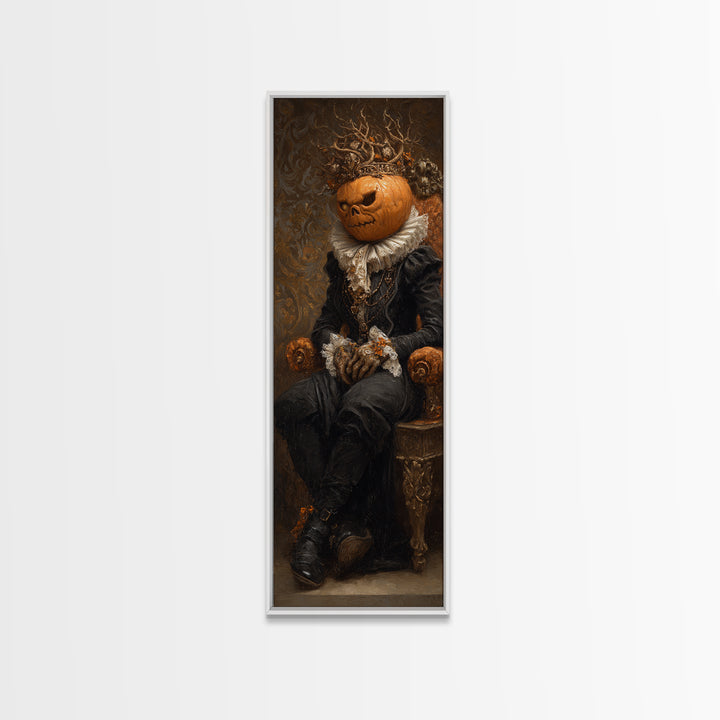 The Jack-O'-Lantern King, Antique Gothic Portrait, Tall Narrow Wall Art, Canvas Print, Gothic Wall Decor, Halloween Portrait Art