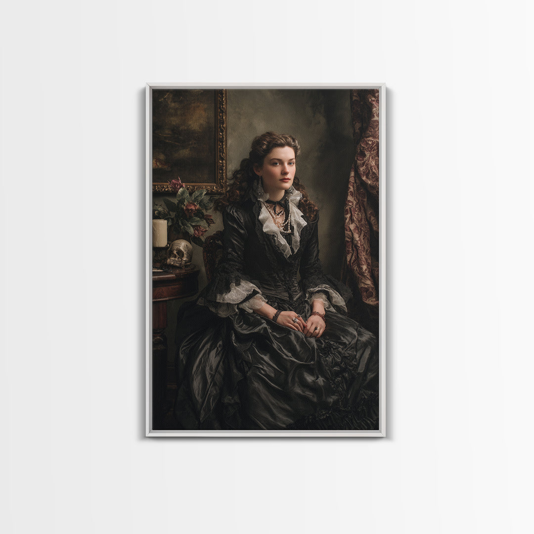 The Moonlit Witch, Macabre Victorian Decor, Vertical Wall Art, Framed Canvas Print, Gothic Wall Decor, Halloween Portrait Art