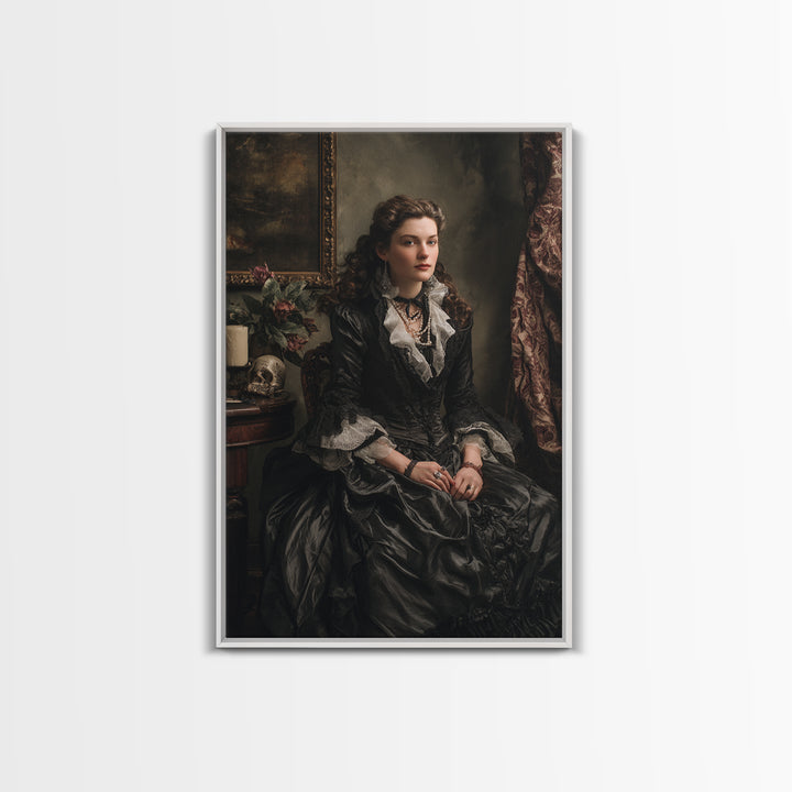 The Moonlit Witch, Macabre Victorian Decor, Vertical Wall Art, Framed Canvas Print, Gothic Wall Decor, Halloween Portrait Art