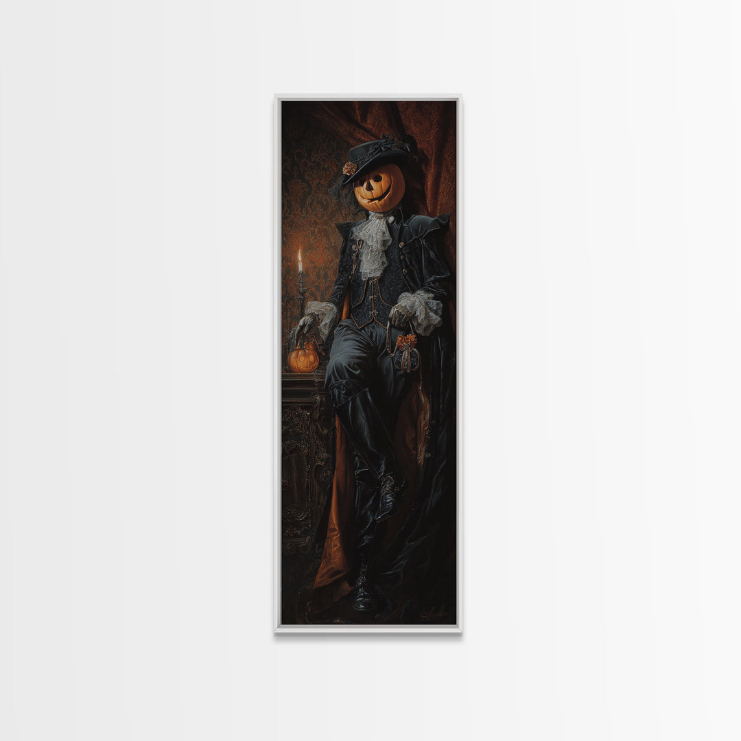 The Headless Horseman, Dark Academia Wall Art, Tall Narrow Wall Art, Framed Canvas Print, Gothic Wall Decor, Halloween Portrait Art