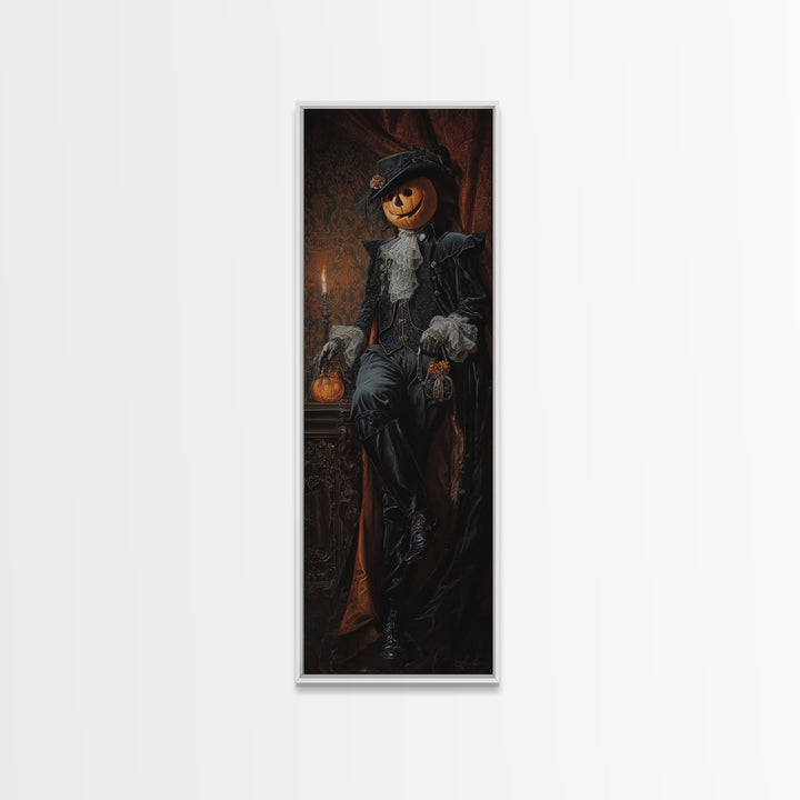 The Headless Horseman, Dark Academia Wall Art, Tall Narrow Wall Art, Framed Canvas Print, Gothic Wall Decor, Halloween Portrait Art