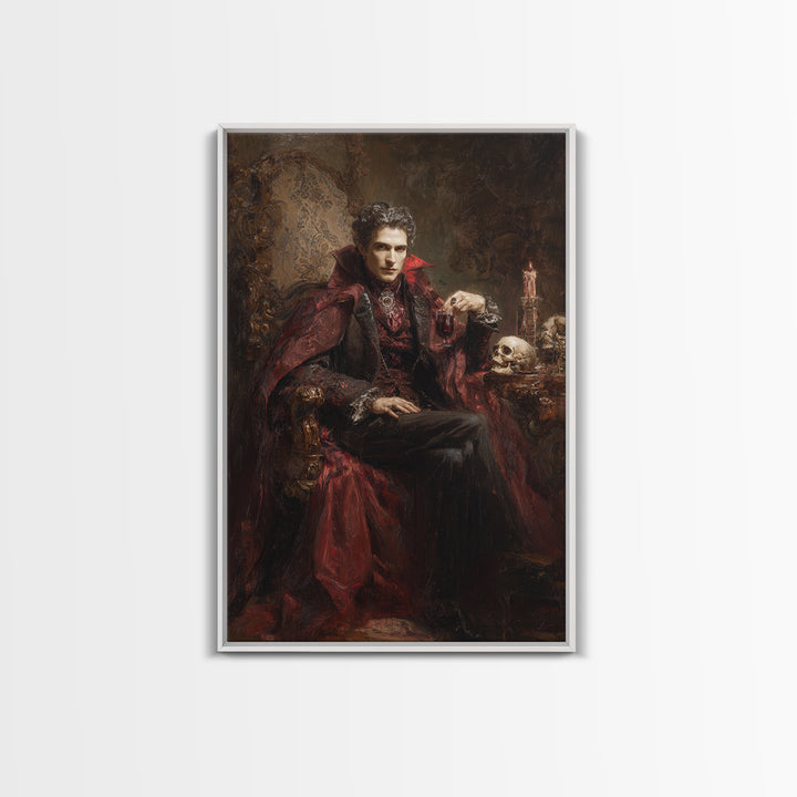 The Crimson Vampire, Victorian Horror Portrait, Vertical Wall Art, Framed Canvas Print, Gothic Wall Decor, Halloween Portrait Art
