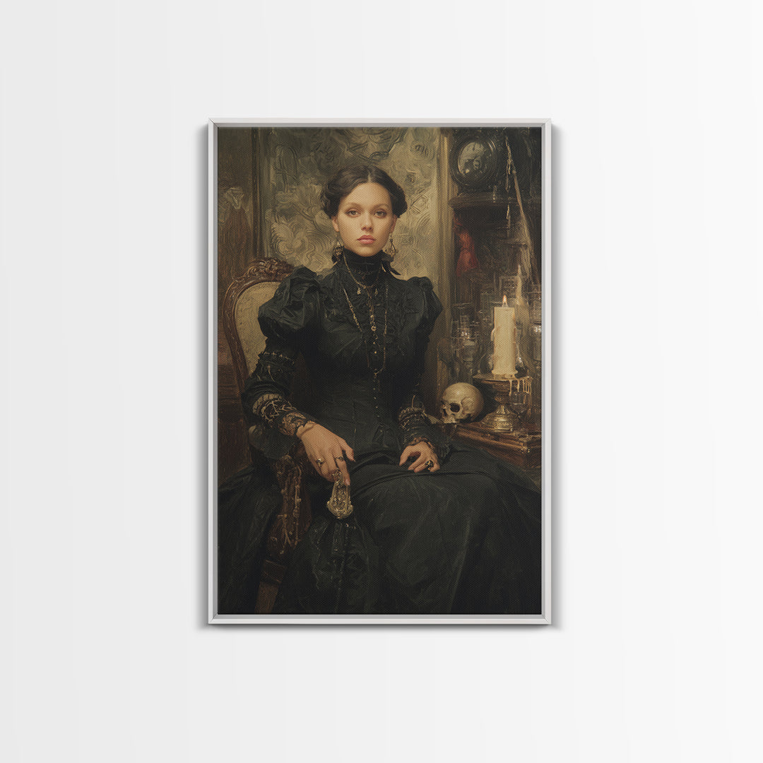 The Stitched Giant, Antique Gothic Portrait, Vertical Wall Art, Framed Canvas Print, Gothic Wall Decor, Halloween Portrait Art