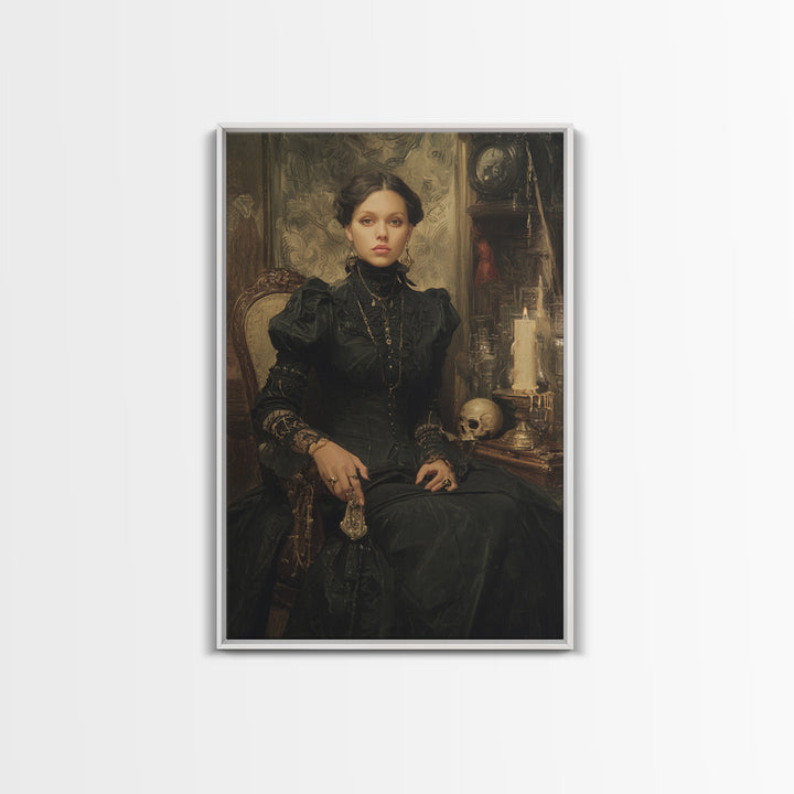 The Stitched Giant, Antique Gothic Portrait, Vertical Wall Art, Framed Canvas Print, Gothic Wall Decor, Halloween Portrait Art